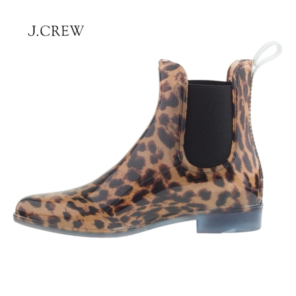 J.CREW RAIN BOOTIES CHELSEA SZ 6 Waterproof Animal Print Slip-on
